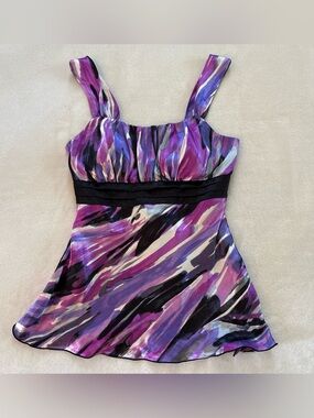 Y2K IZ Byer Purple Black Baby Doll Tank Top Tie Back Small